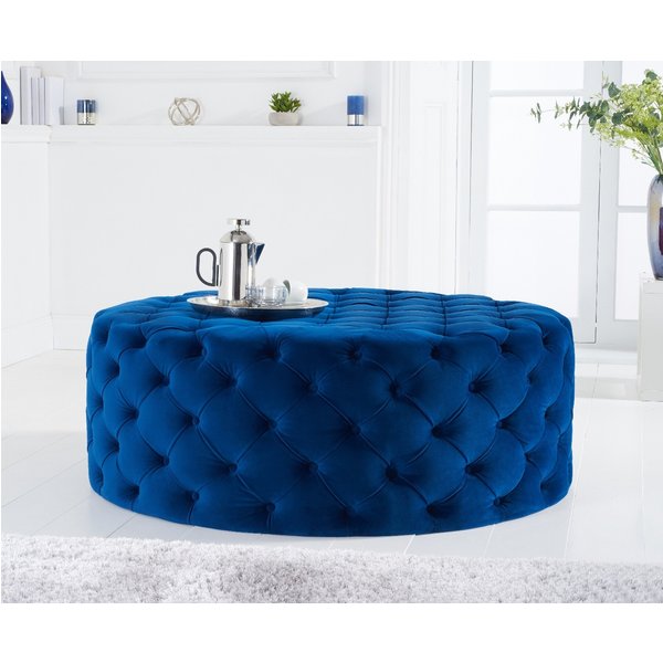Milano Blue Velvet Large Round Footstool