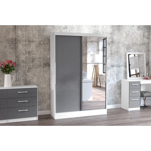 Adalee White & Grey 2 Door Sliding Wardrobe with Mirror