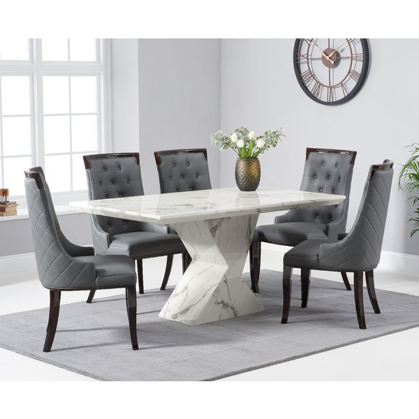 Aaron 160cm White Marble Dining Table With Angelica Dining Chairs