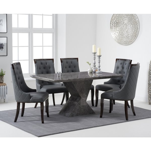 Aaron 160cm Grey Marble Dining Table With Angelica Dining Chairs