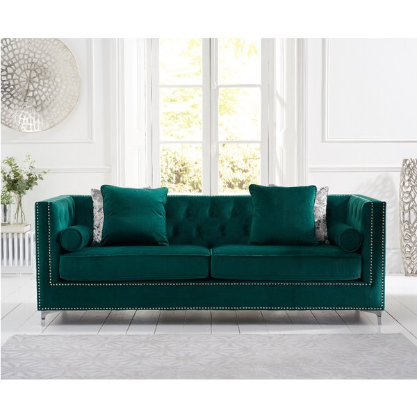 New York Green Velvet 4 Seater Sofa