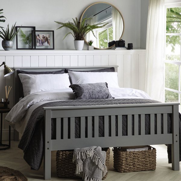Grey Shaker Style Wooden Bed Frame Grey