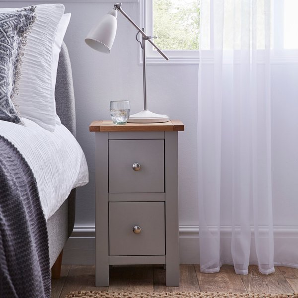 Bromley Grey Slim Bedside Table Grey and Brown