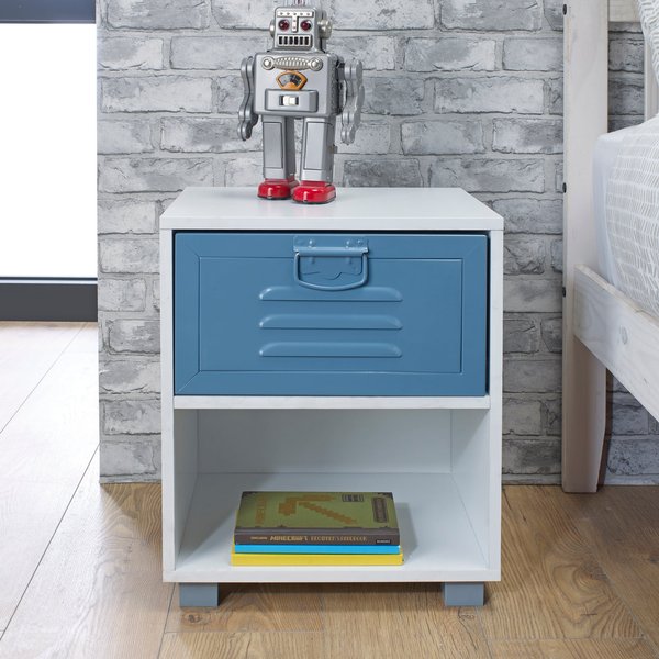 Blue Metal Bedside Cabinet Blue and White