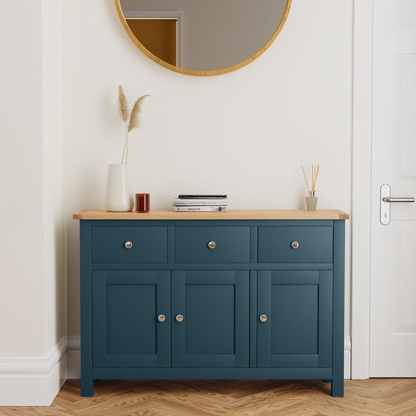 Bromley Blue Large Sideboard Blue and Brown