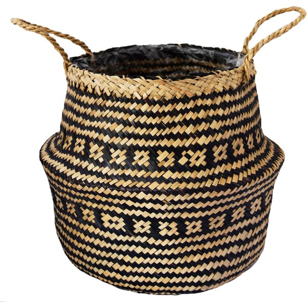 Small Seagrass Tribal Black Lined Basket Black and Brown