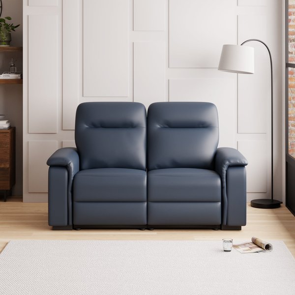 Bianca Matte Faux Leather Electric Reclining 2 Seater Sofa Navy