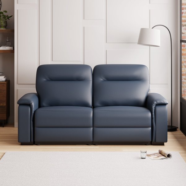 Bianca Matte Faux Leather Electric Reclining 3 Seater Sofa Navy Blue