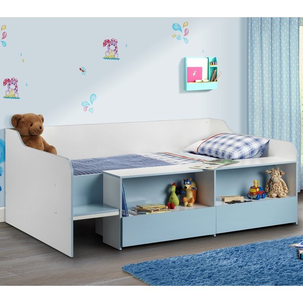 Stella Blue and White Wooden Kids Low Sleeper Cabin Storage Bed Frame - 3ft Single