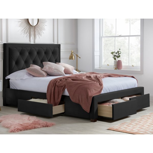 Woodbury Black Velvet Fabric 4 Drawer Storage Bed Frame - 4ft6 Double
