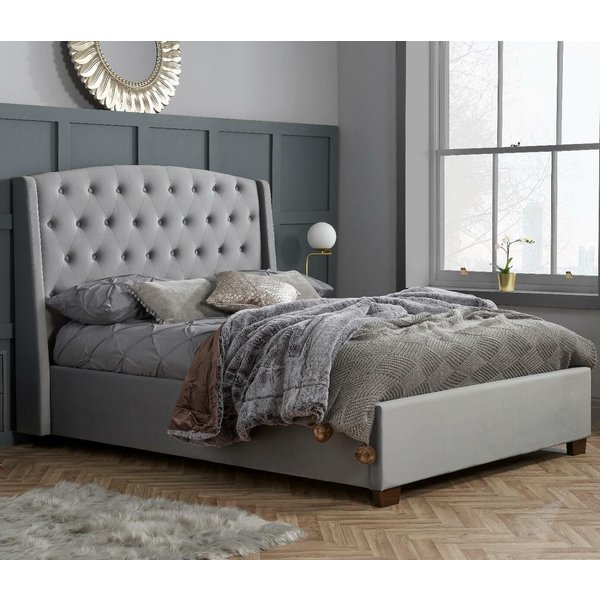 Balmoral Grey Velvet Fabric Winged Bed Frame - 5ft King Size
