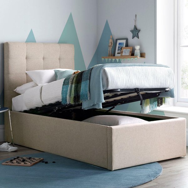 Candy Oatmeal Fabric Ottoman Bed Frame - 3ft Single