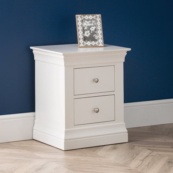 Clermont White Wooden 2 Drawer Bedside Table
