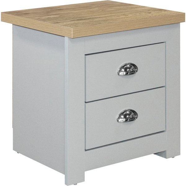 Highgate Grey and Oak Wooden 2 Drawer Bedside Table