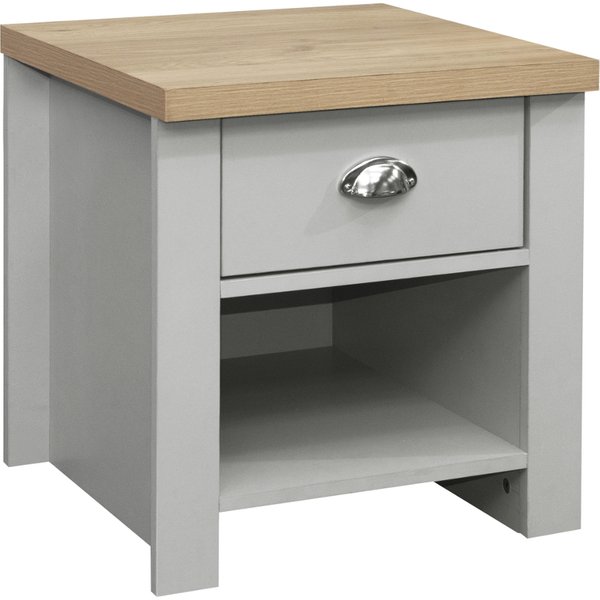 Highgate Grey and Oak Wooden 1 Drawer Lamp Table