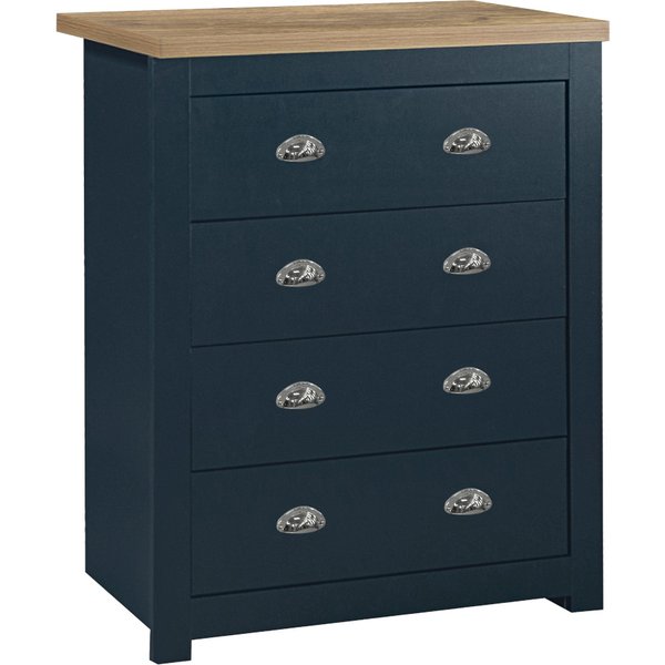 Highgate Navy Blue and Oak Wooden 4 Drawer Chest