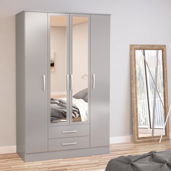 Lynx Grey 4 Door 2 Drawer Wardrobe with Mirror
